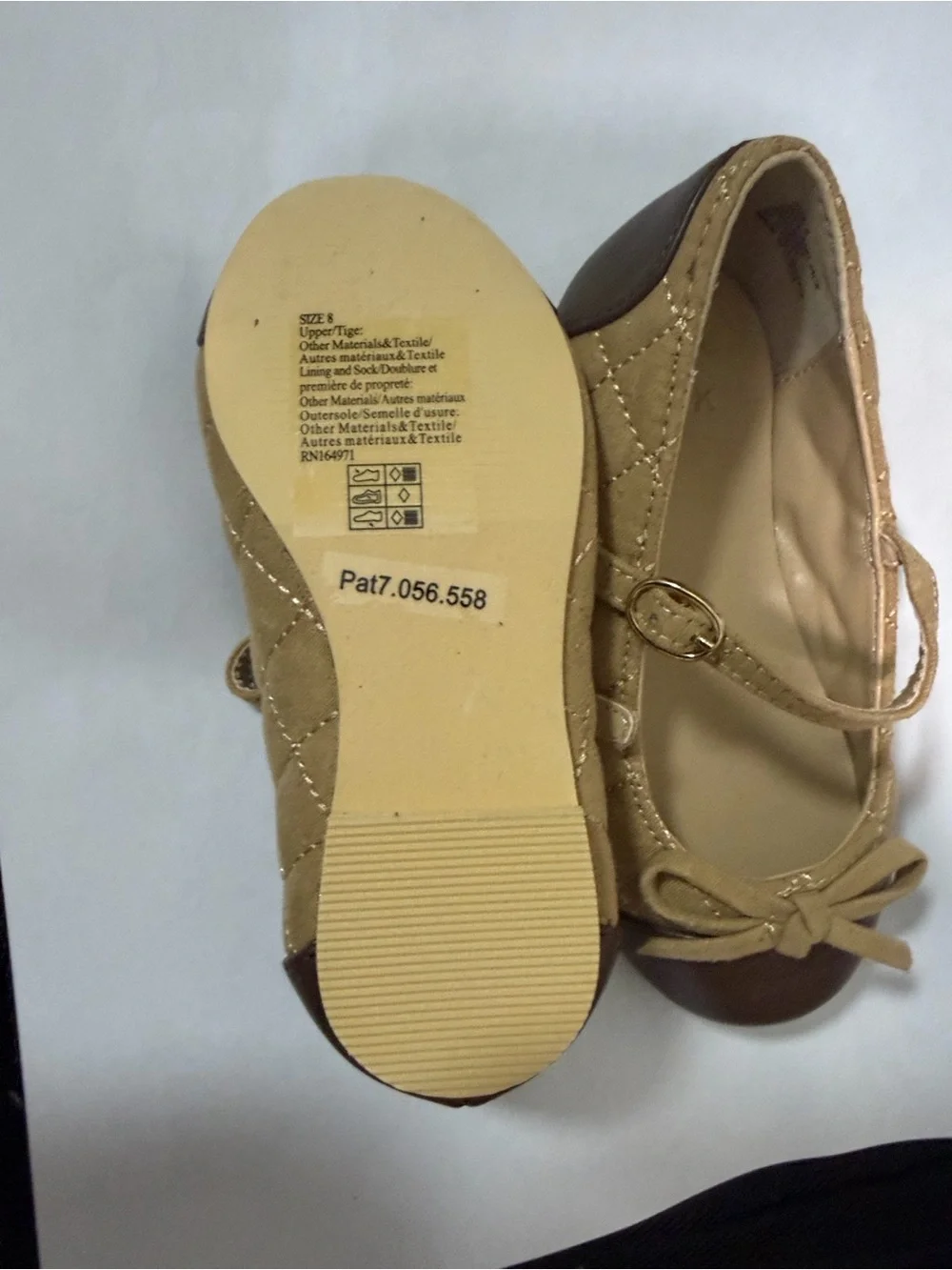 Janie and Jack Quilted Cap Toe Light Brown Bow Ballet Flats